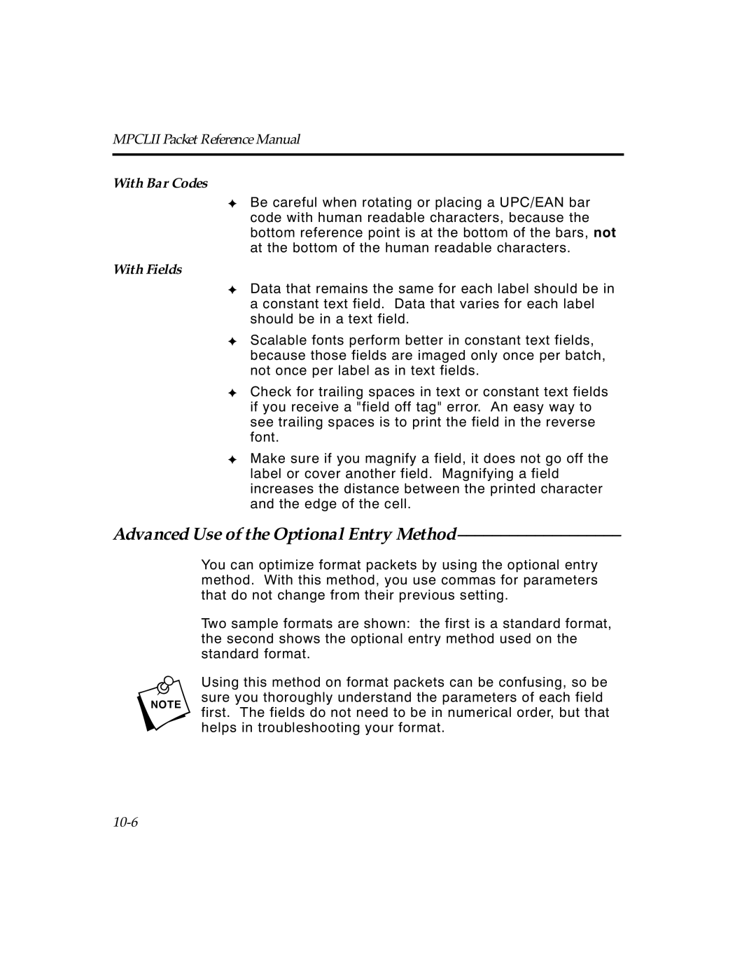 Paxar TCMPCL2PR manual Advanced Use of the Optional Entry Method, With Bar Codes 