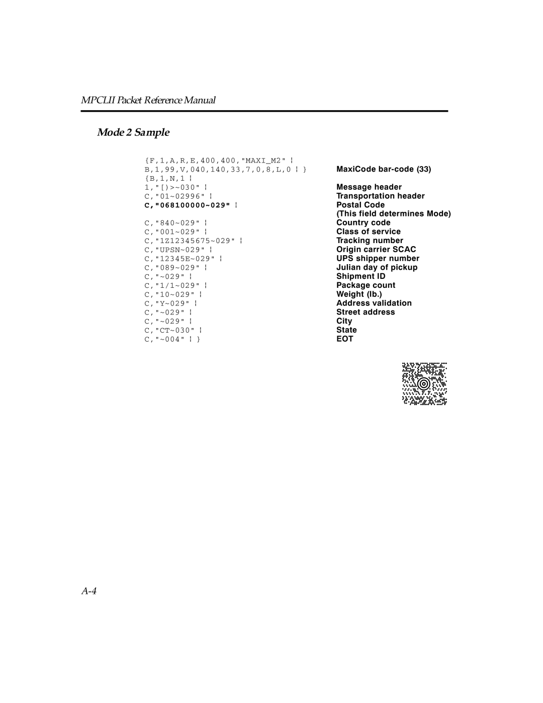 Paxar TCMPCL2PR manual Mode 2 Sample 