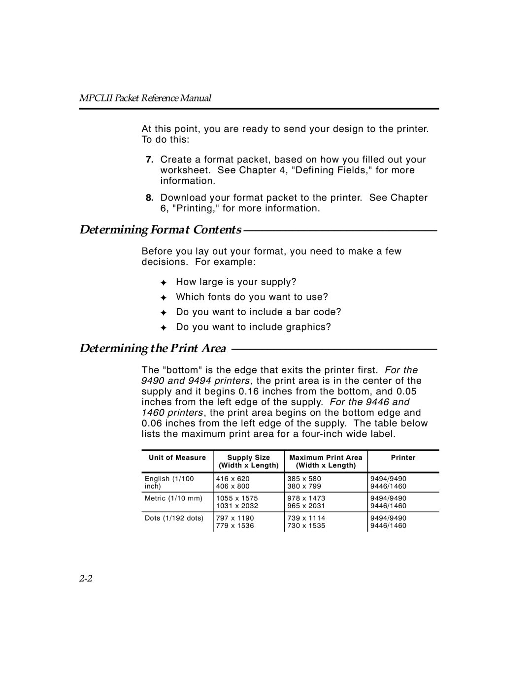 Paxar TCMPCL2PR manual Determining Format Contents, Determining the Print Area 