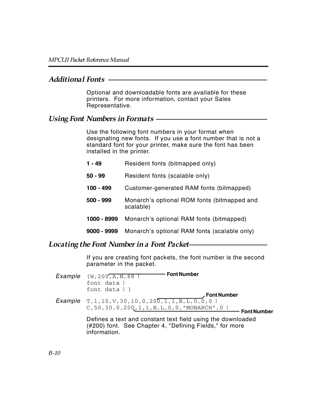 Paxar TCMPCL2PR Additional Fonts, Using Font Numbers in Formats, Locating the Font Number in a Font Packet, Font Data 