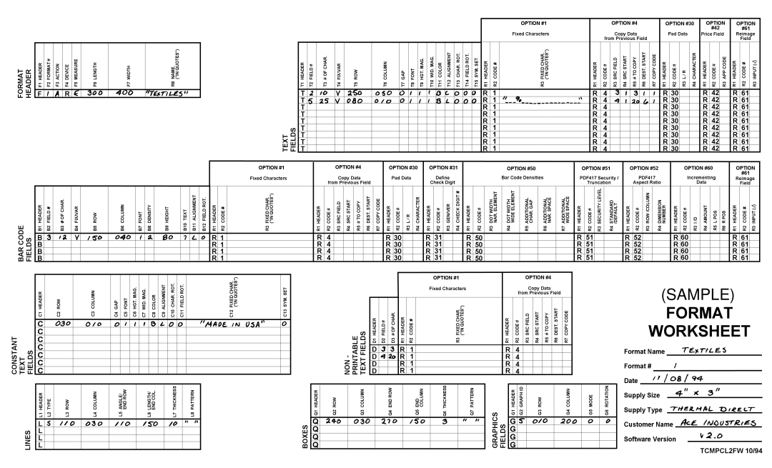 Paxar TCMPCL2PR manual Sample 