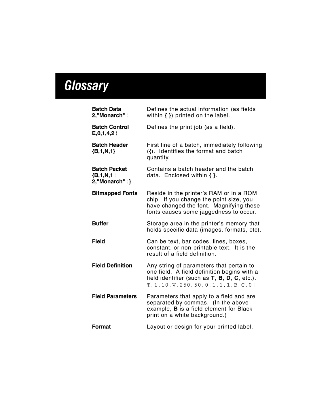 Paxar TCMPCL2PR manual Glossary 