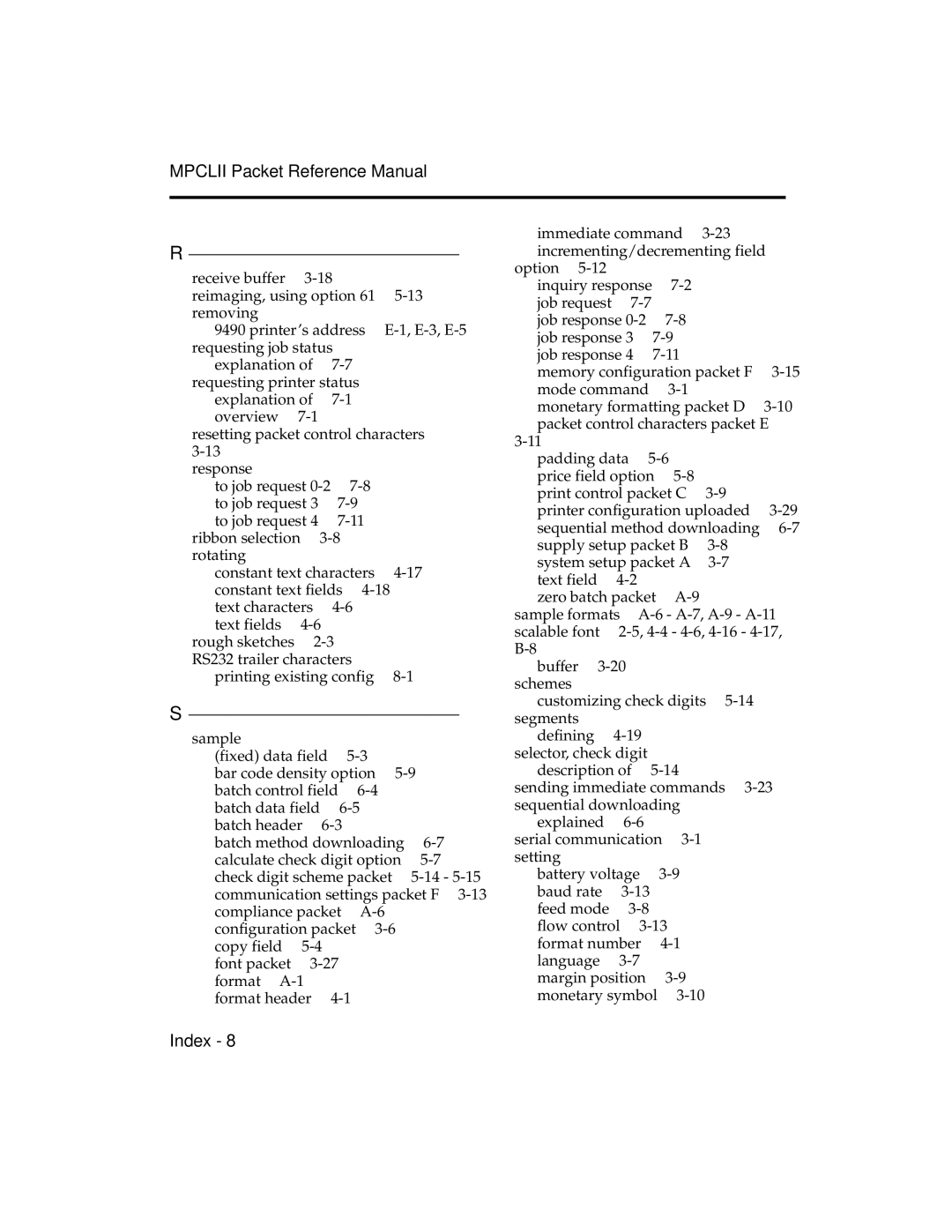 Paxar TCMPCL2PR manual Mpclii Packet Reference Manual 