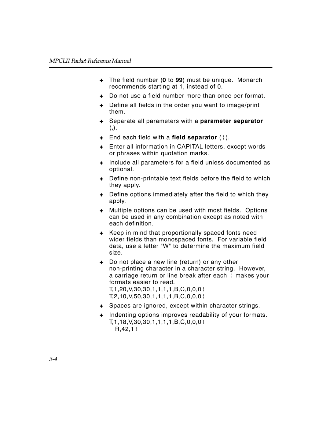 Paxar TCMPCL2PR manual Mpclii Packet Reference Manual 