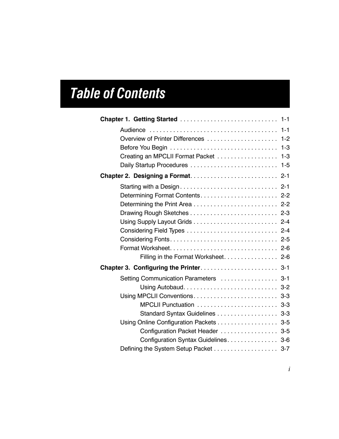 Paxar TCMPCL2PR manual Table of Contents 