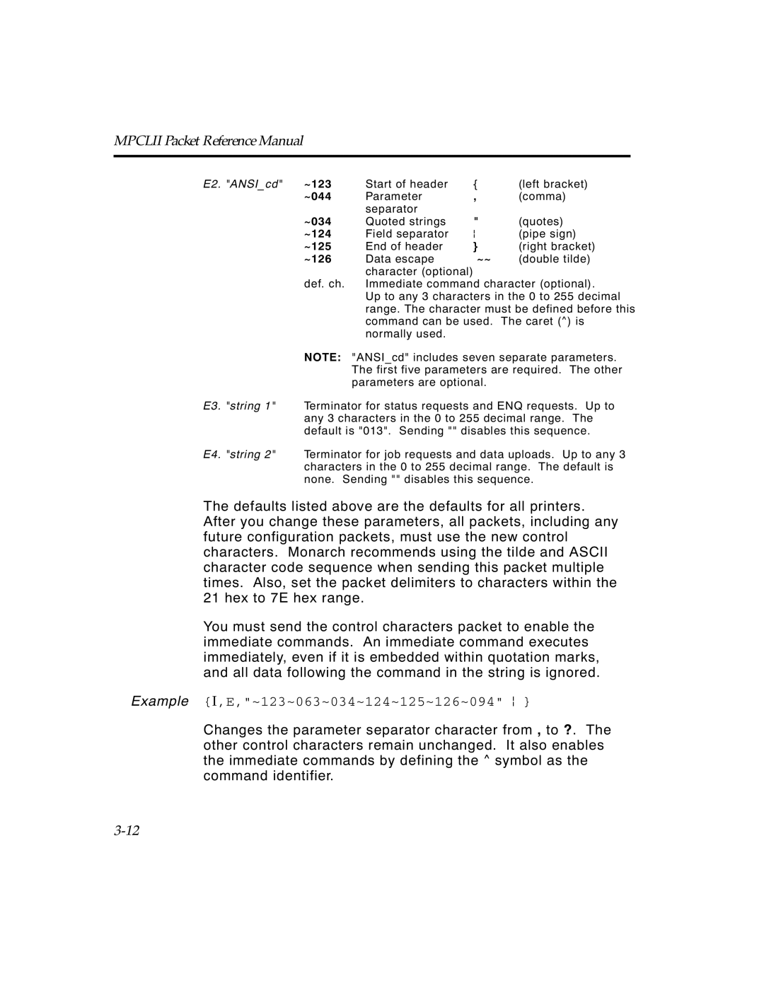 Paxar TCMPCL2PR manual Example I,E,~123~063~034~124~125~126~094 p 