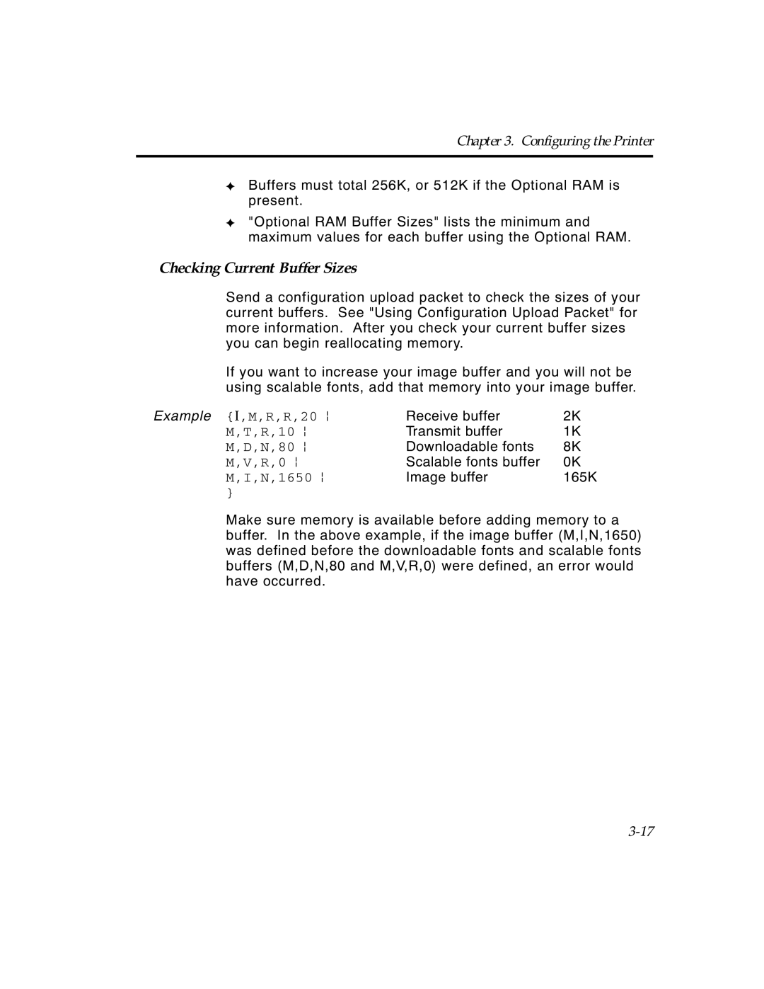 Paxar TCMPCL2PR manual Checking Current Buffer Sizes 