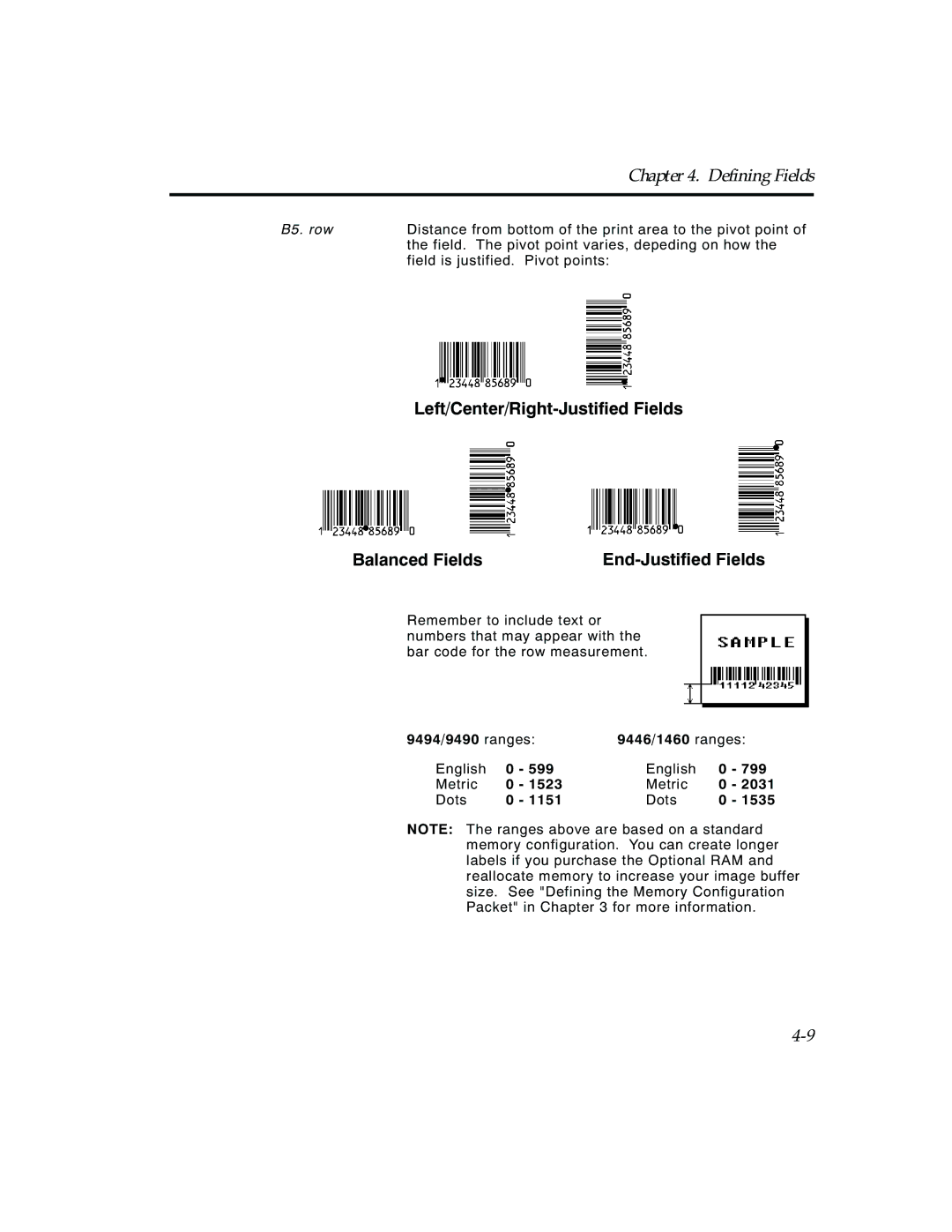 Paxar TCMPCL2PR manual Left/Center/Right-Justified Fields Balanced Fields, End-Justified Fields 