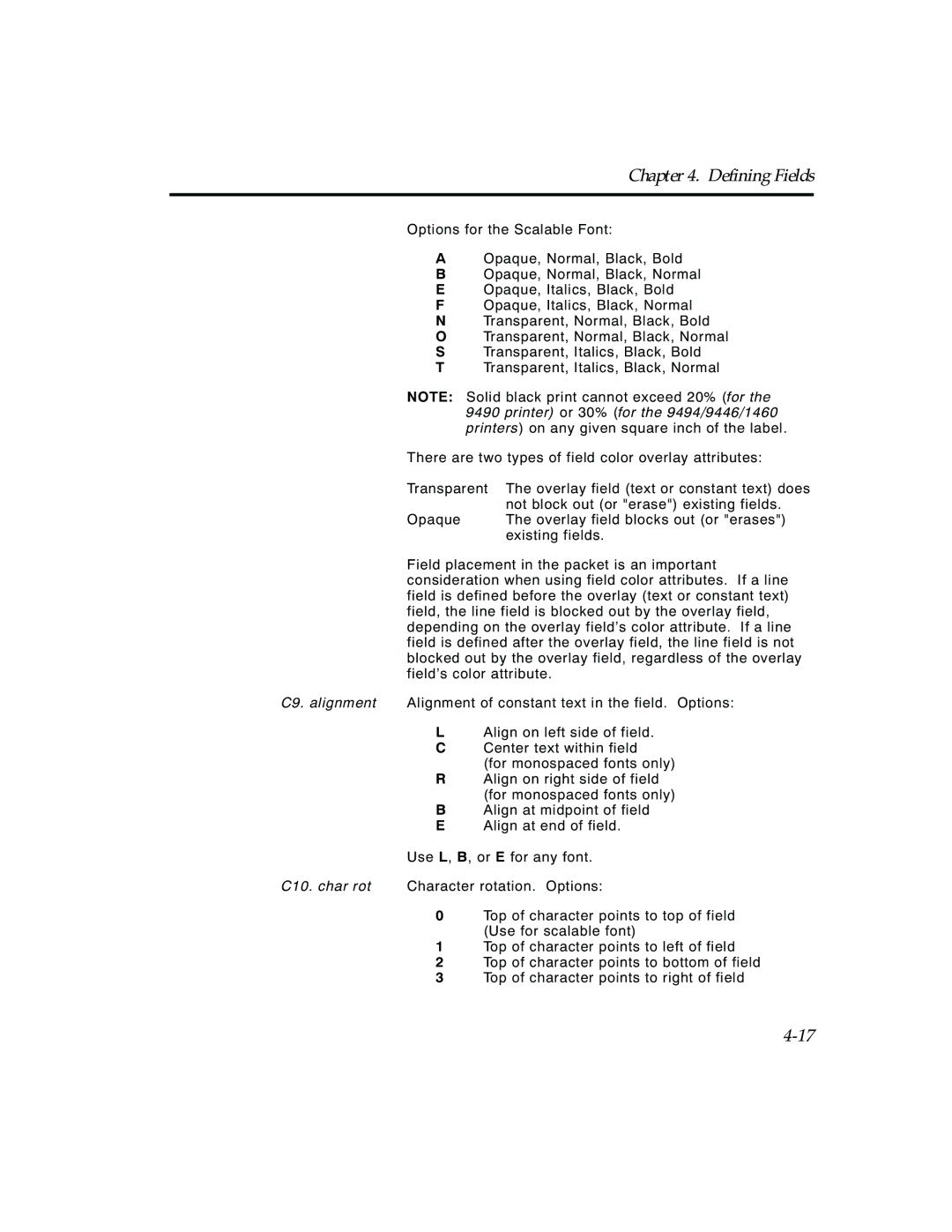 Paxar TCMPCL2PR manual Defining Fields 