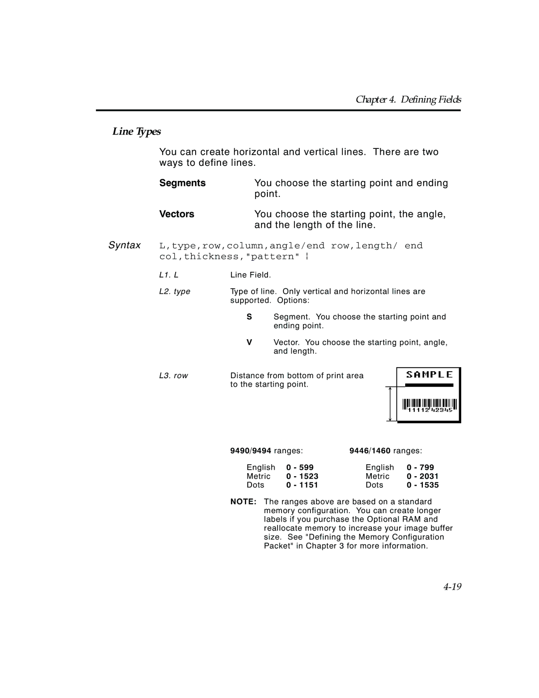 Paxar TCMPCL2PR manual Line Types, Segments, Vectors 