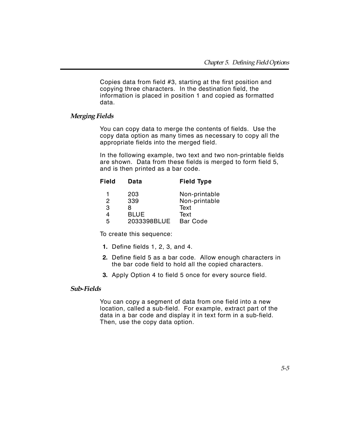 Paxar TCMPCL2PR manual Merging Fields, Sub-Fields 