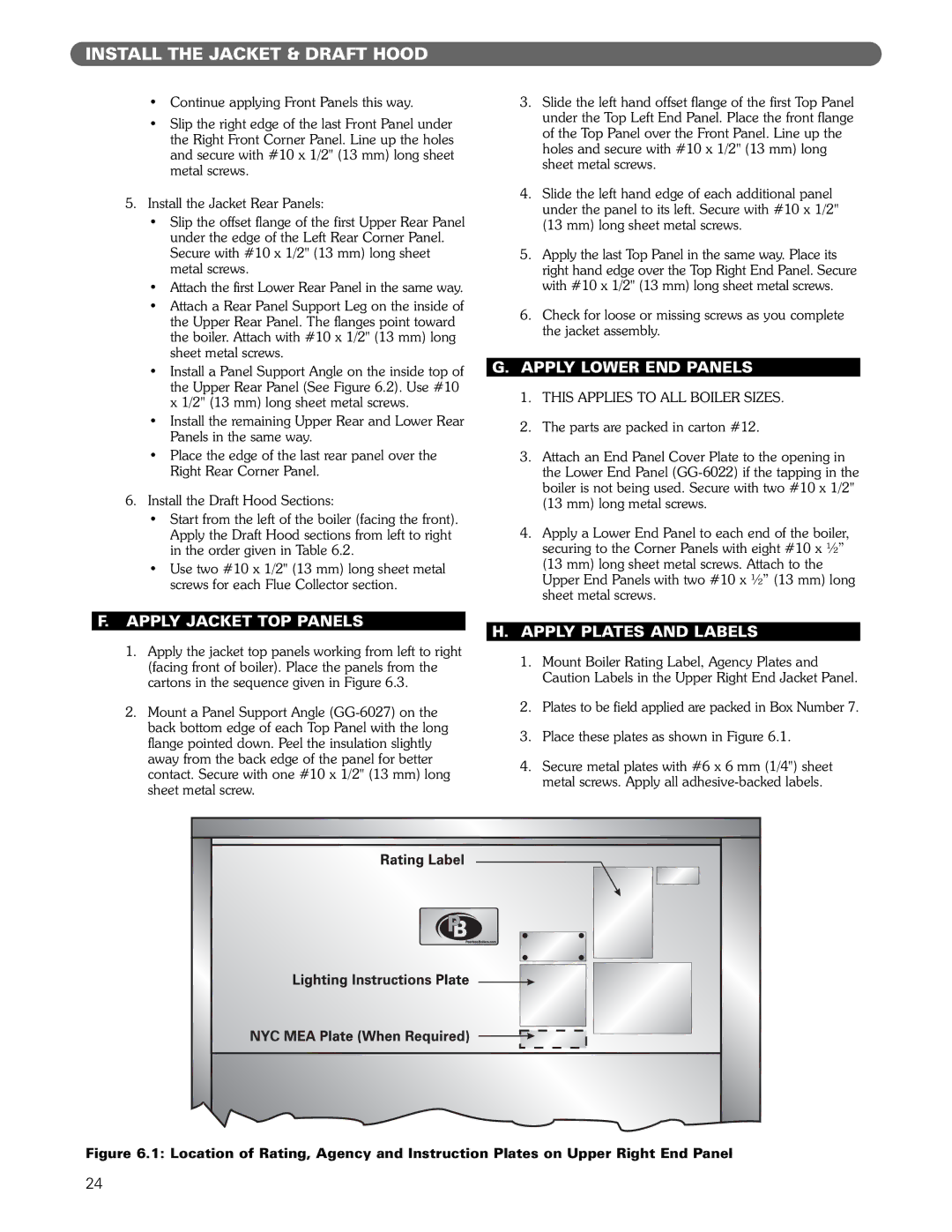 PB Heat 211A manual Apply Lower END Panels, Apply Jacket TOP Panels, Apply Plates and Labels 