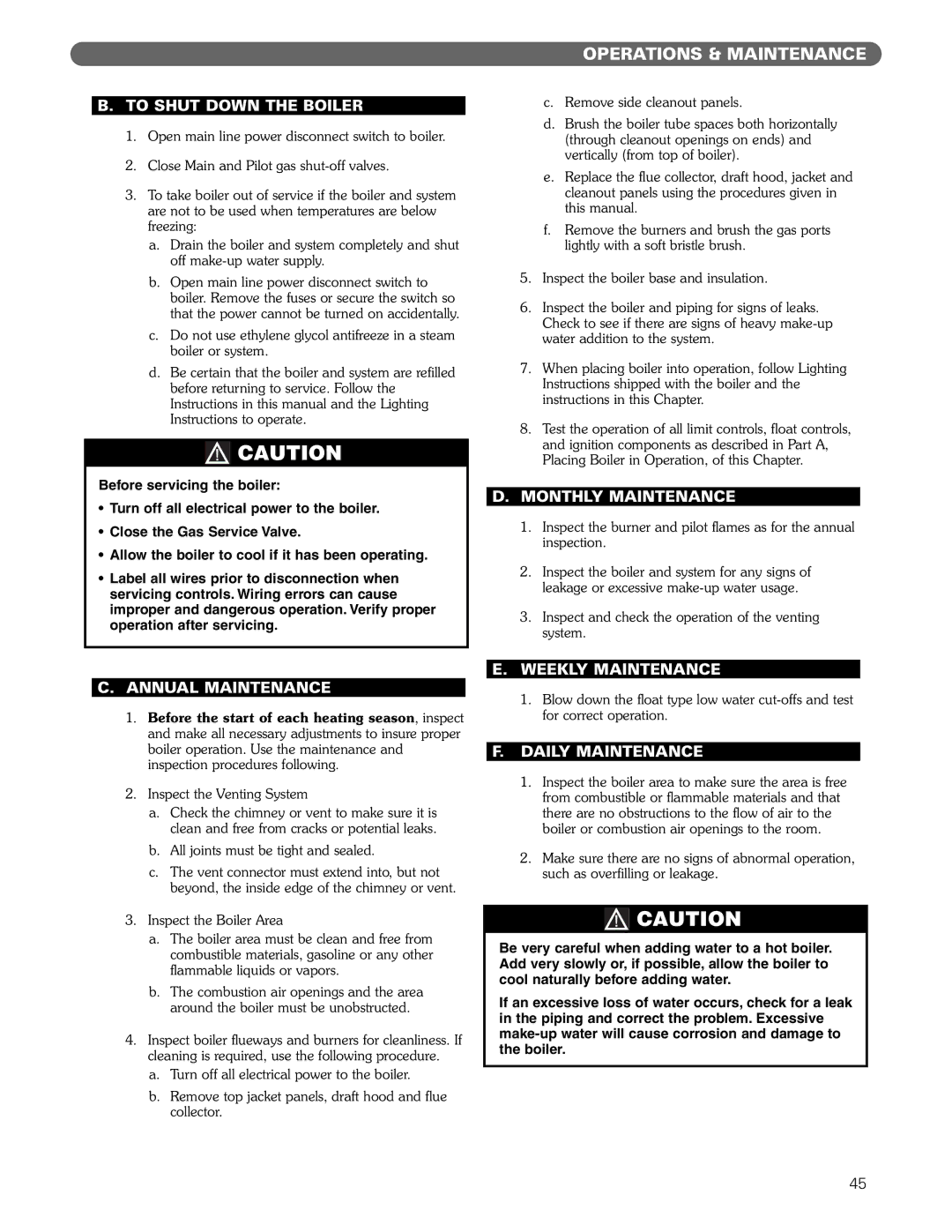 PB Heat 211A manual Monthly Maintenance, Annual Maintenance, Weekly Maintenance, Daily Maintenance 