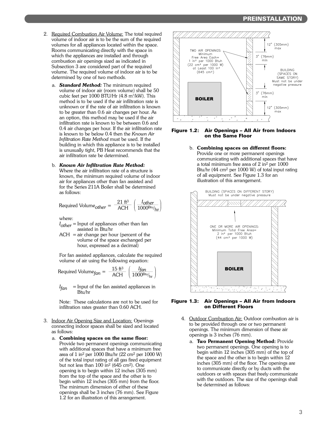 PB Heat 211A manual 21 ft, Required Volume other =, Required Volume fan = 15 ft 