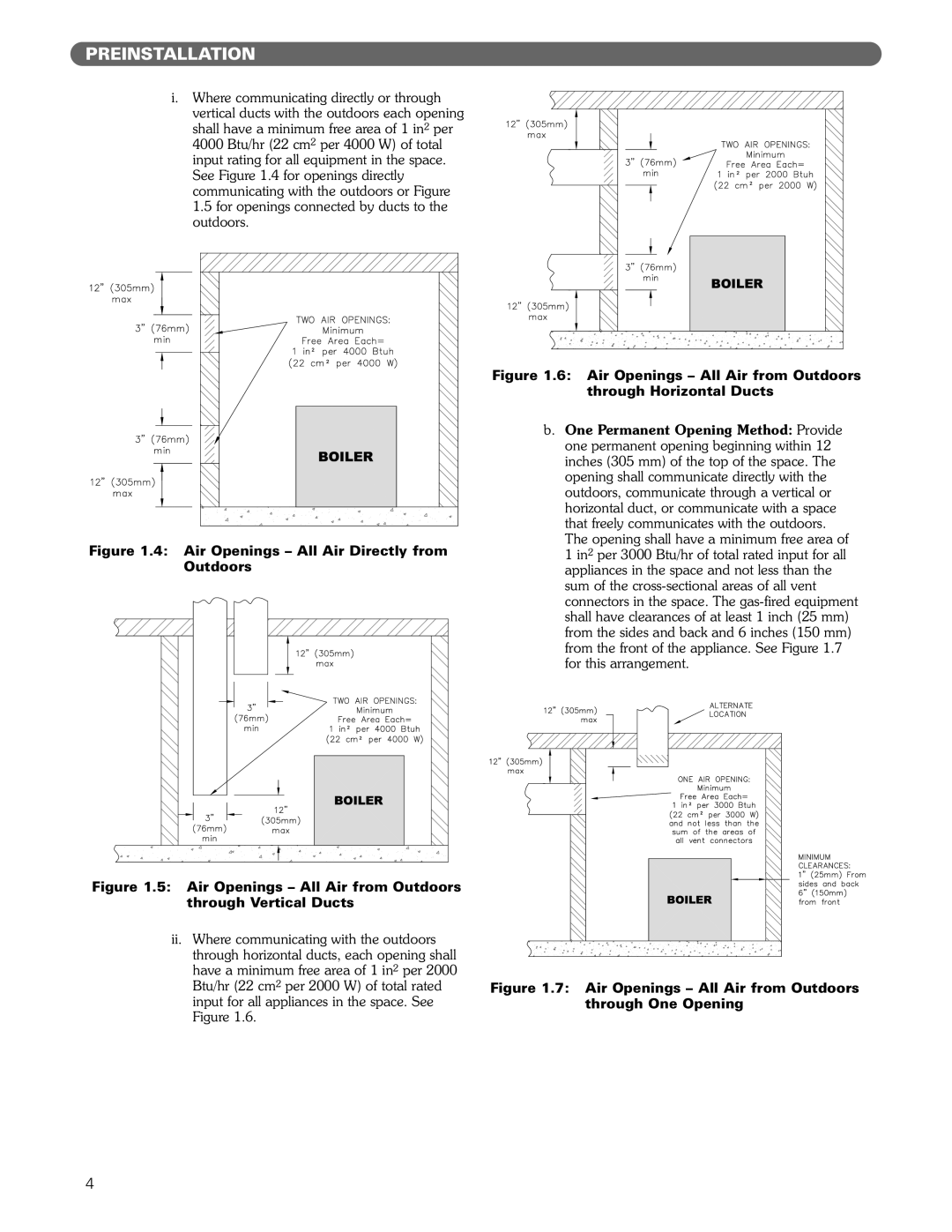 PB Heat 211A manual Btu/hr 22 cm 2 per 2000 W of total rated, Input for all appliances in the space. See 