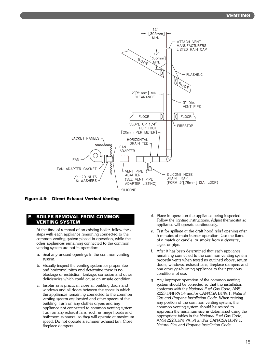 PB Heat DE manual Boiler Removal from Common Venting System, Seal any unused openings in the common venting system 