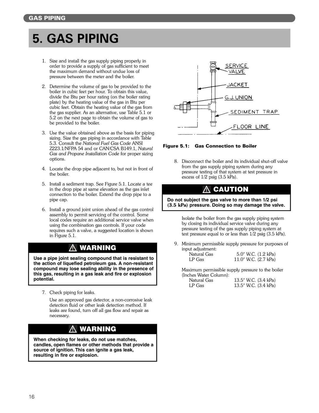 PB Heat DE manual GAS Piping, Gas Connection to Boiler 