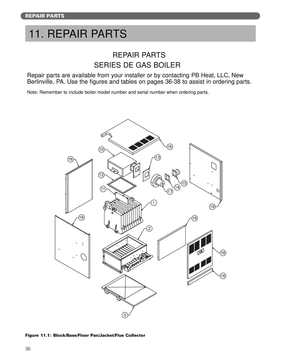 PB Heat manual Repair Parts Series DE GAS Boiler 