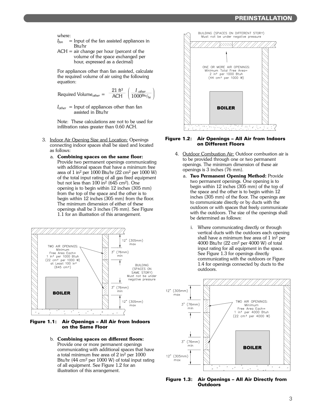 PB Heat DE manual Where Ifan = Input of the fan assisted appliances in Btu/hr, Required Volume other = 