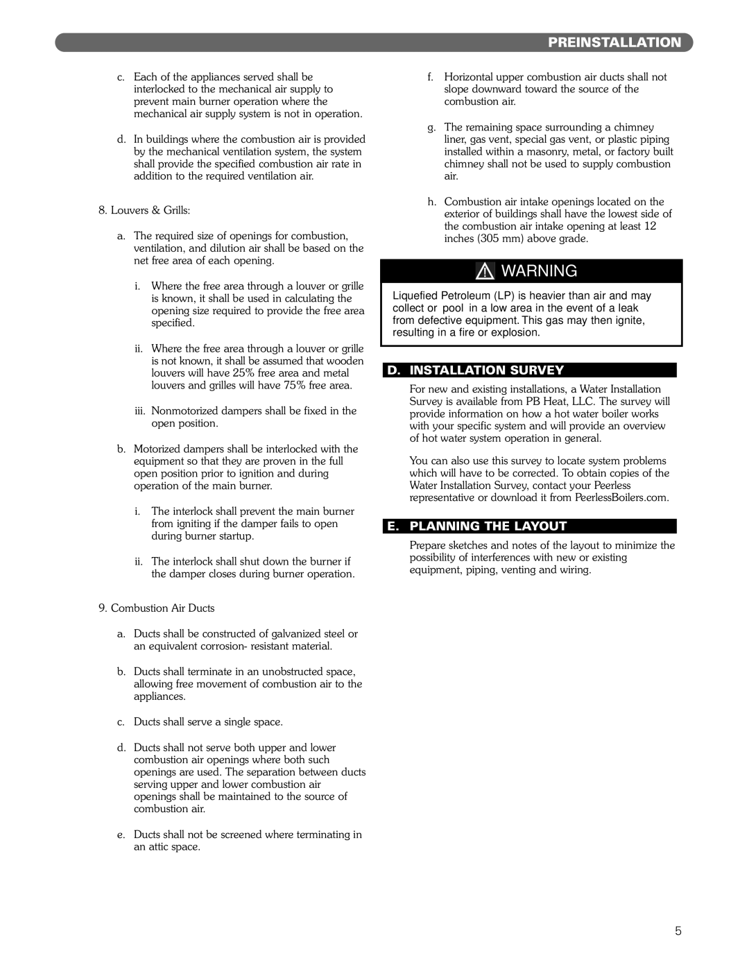 PB Heat DE manual Installation Survey, Planning the Layout, Combustion Air Ducts 