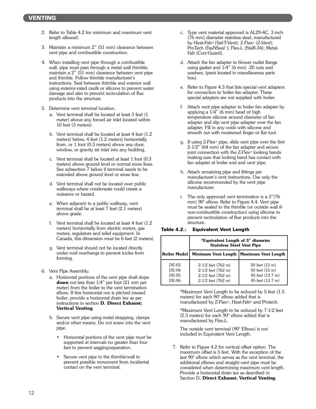 PB Heat DE manual Venting, 2. Equivalent Vent Length 