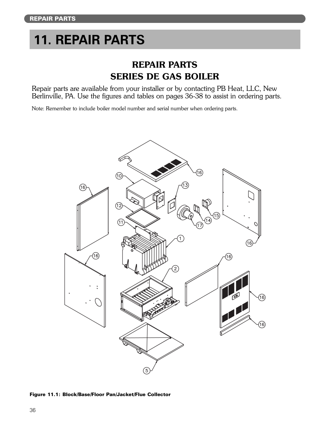 PB Heat DE manual Repair Parts Series De Gas Boiler 