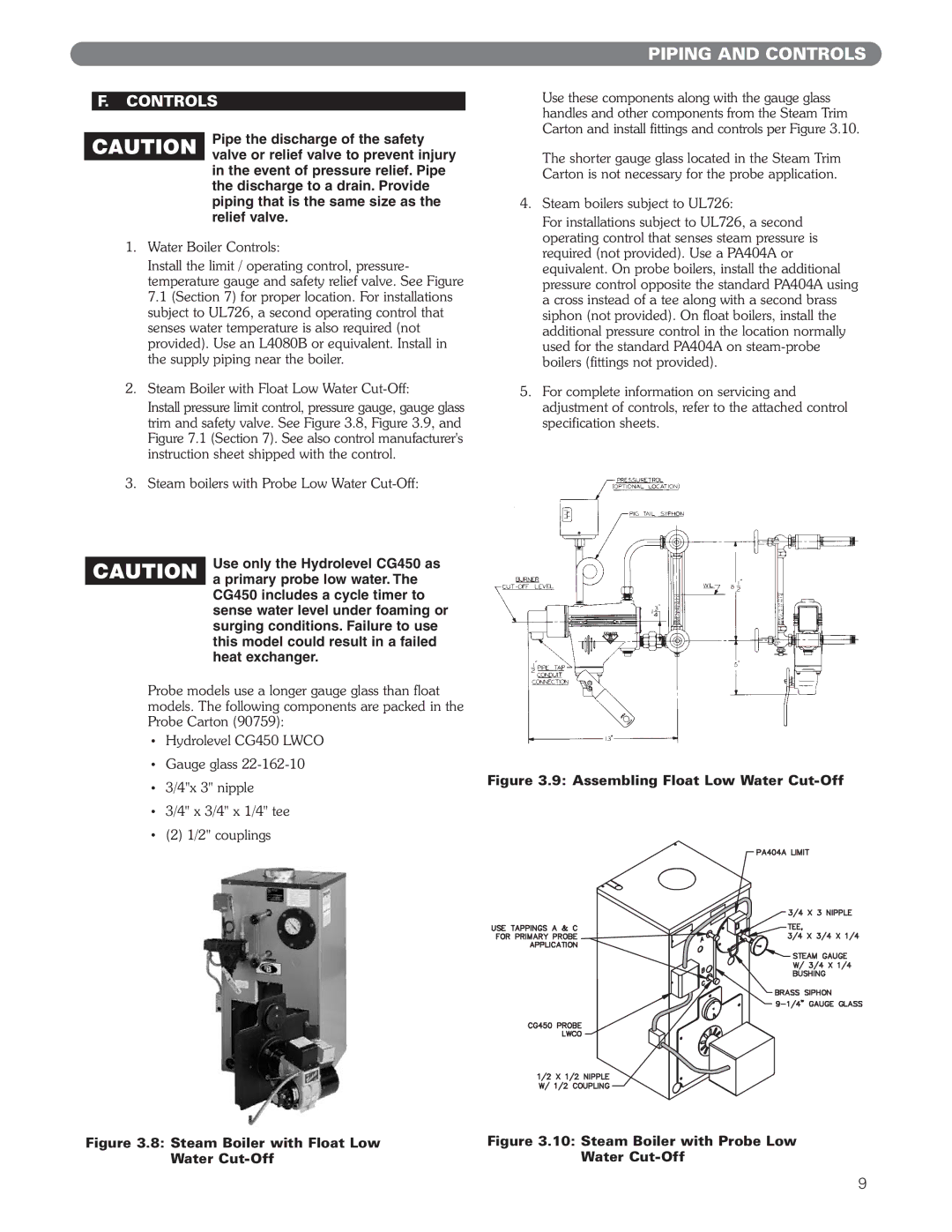 PB Heat EC Series, ECT Series manual Controls, Use only the Hydrolevel CG450 as 