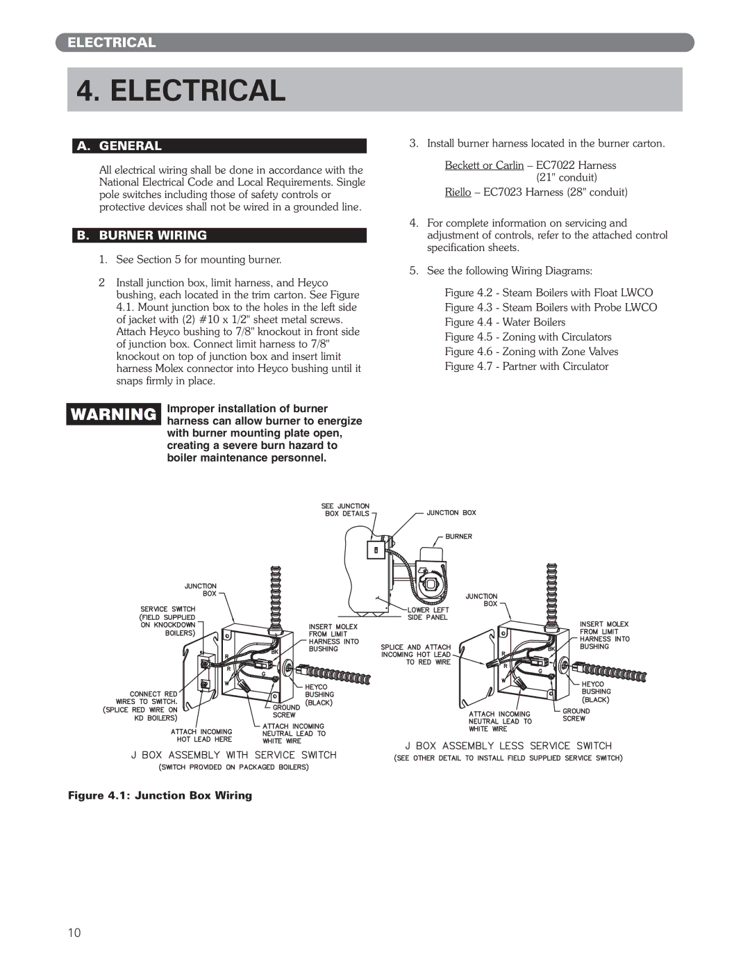 PB Heat ECT Series, EC Series manual Electrical, General, Burner Wiring 