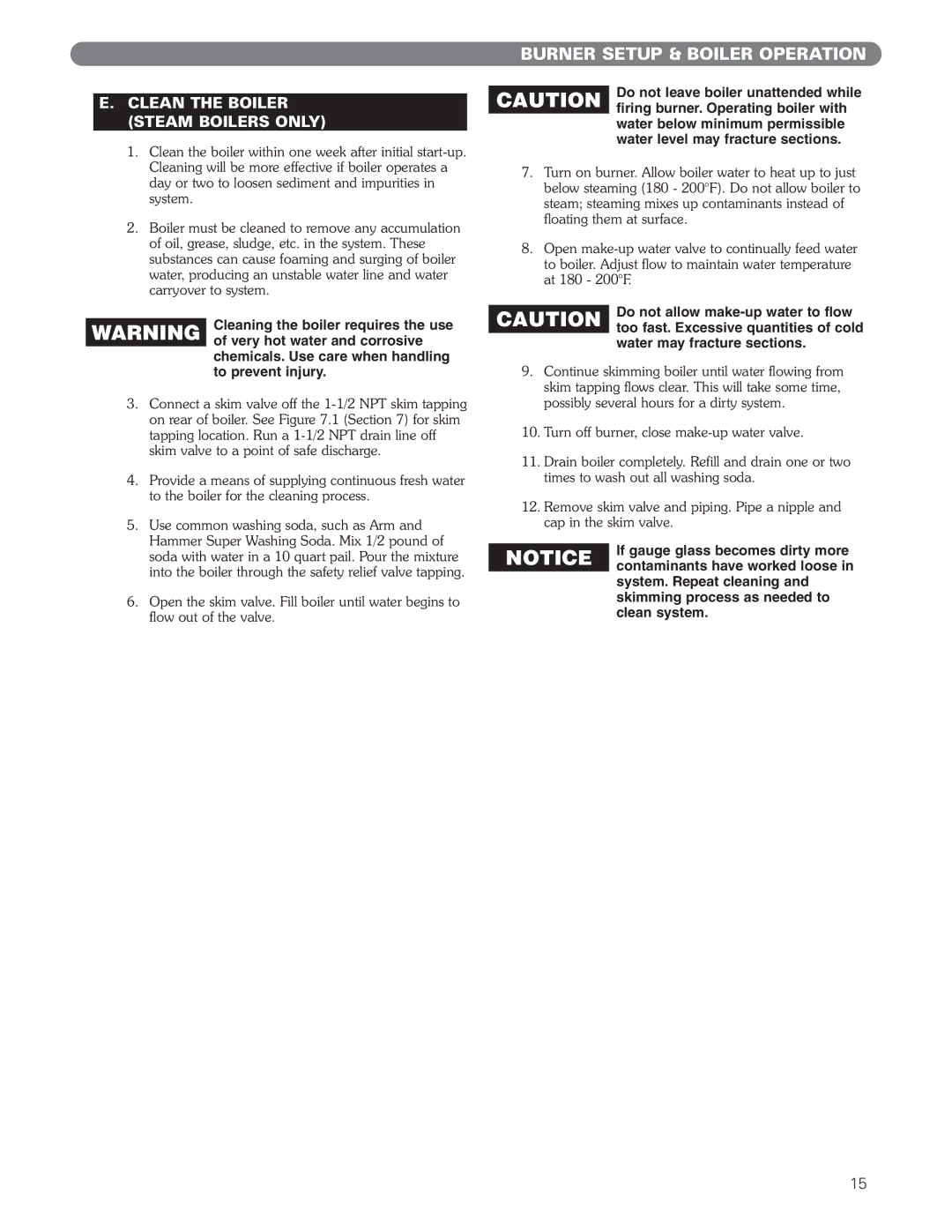 PB Heat EC Series, ECT Series manual Clean the Boiler Steam Boilers only, Cleaning the boiler requires the use 