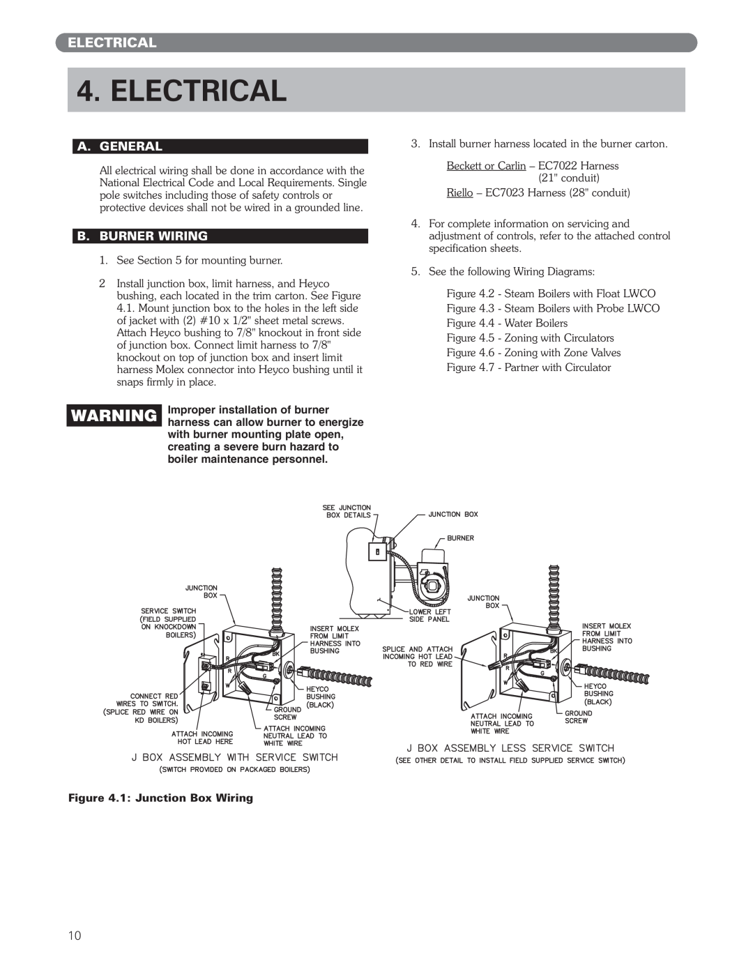 PB Heat ECT Series, EC Series manual Electrical, A.General, B.Burner Wiring 