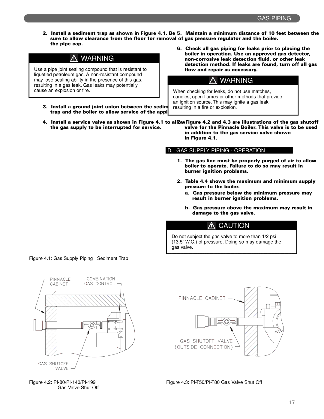 PB Heat Gas Boiler manual GAS Supply Piping Operation, Gas Supply Piping Sediment Trap 