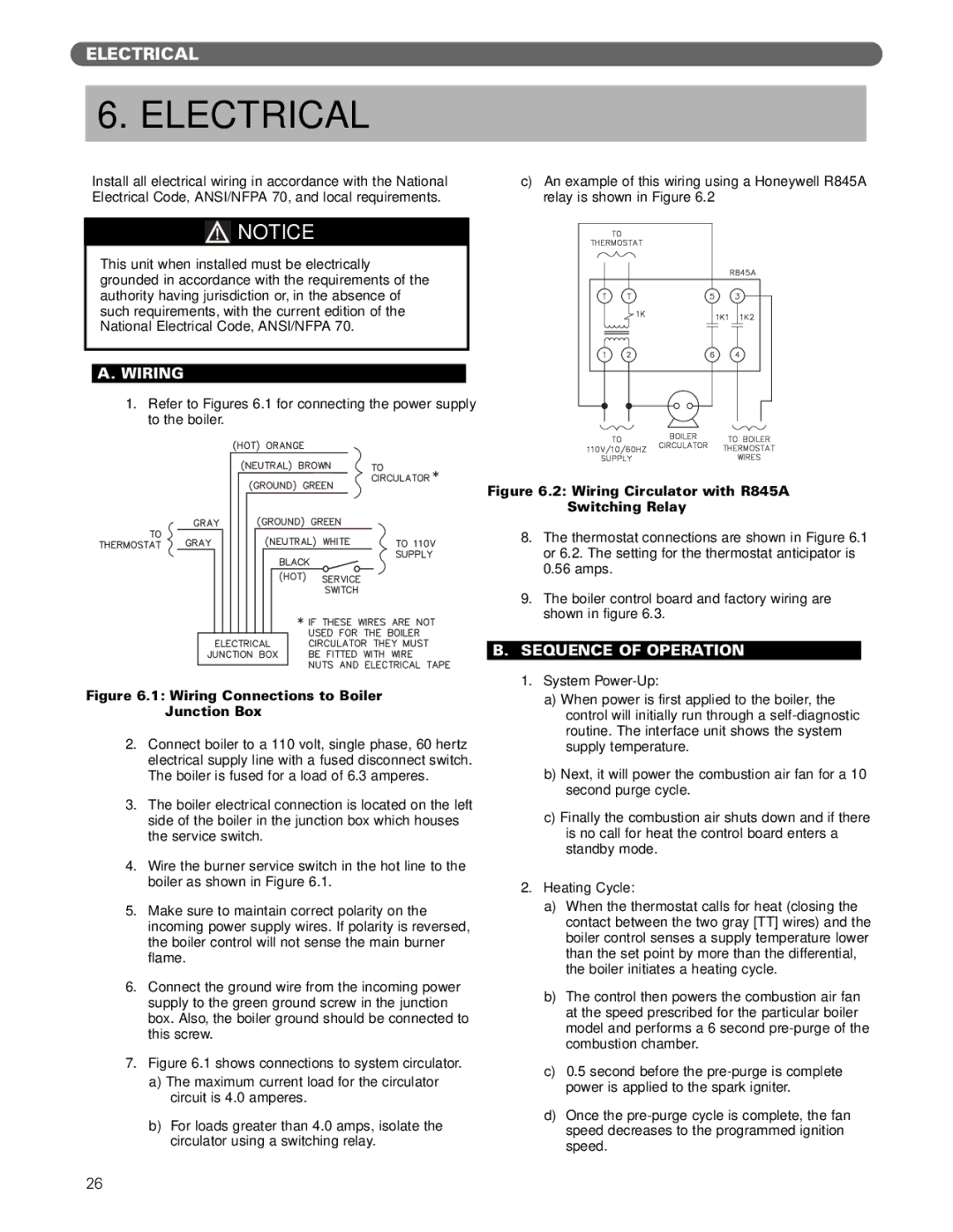 PB Heat Gas Boiler manual Electrical, Wiring, Sequence of Operation 