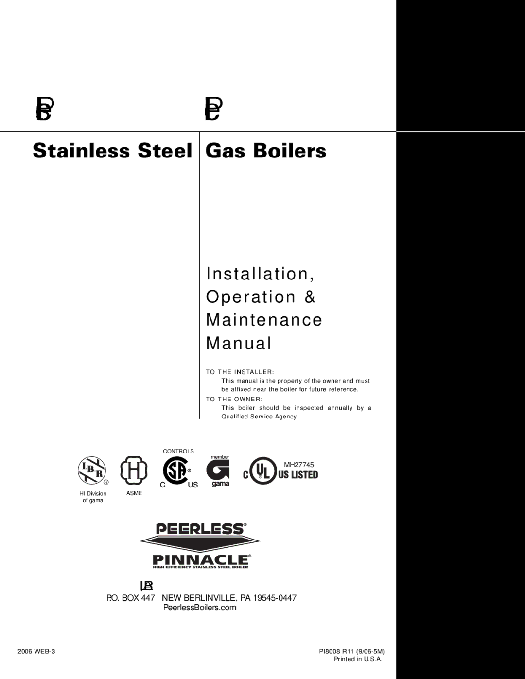 PB Heat Gas Boiler manual Peerless Pinnacle 