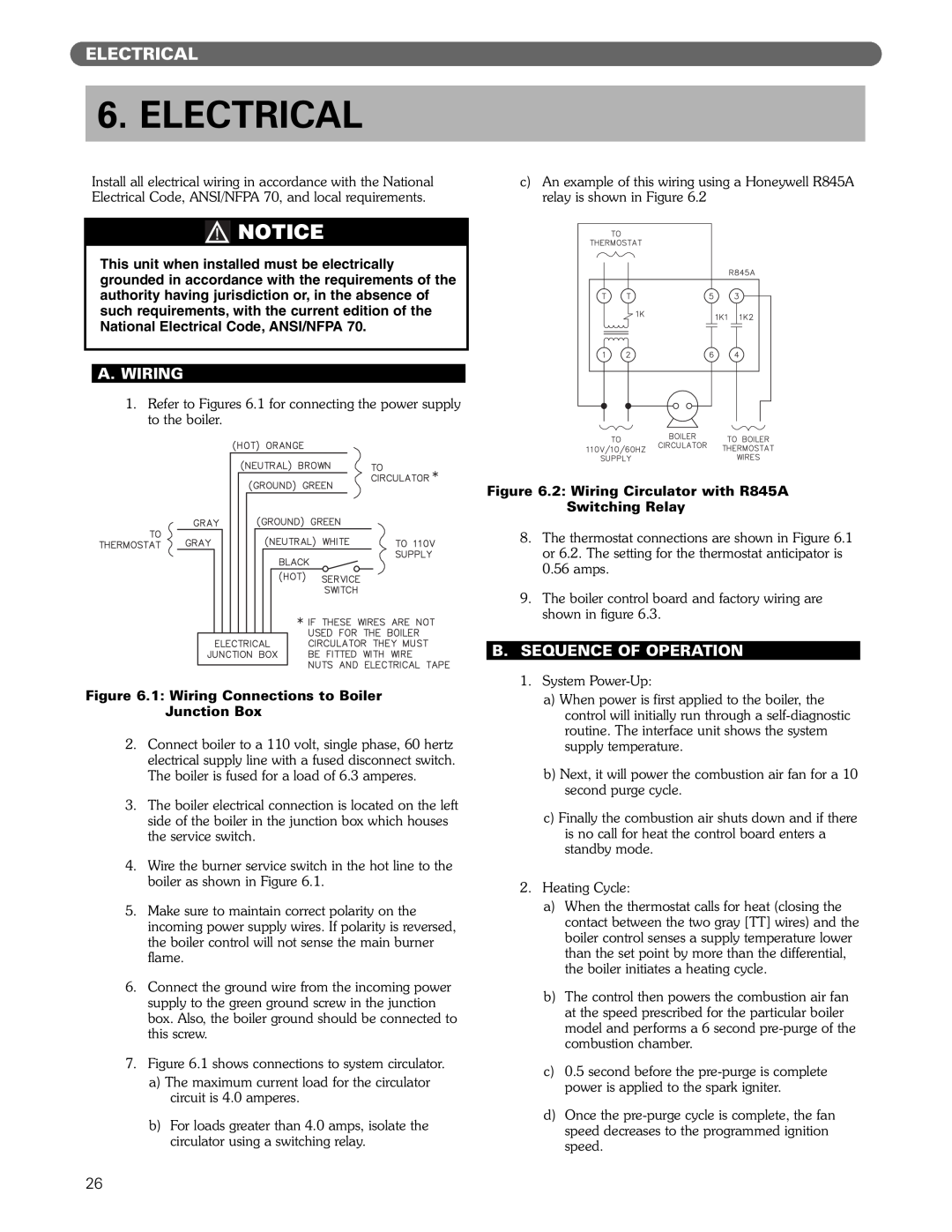 PB Heat Gas Boiler manual Electrical, A.Wiring, B.Sequence Of Operation 