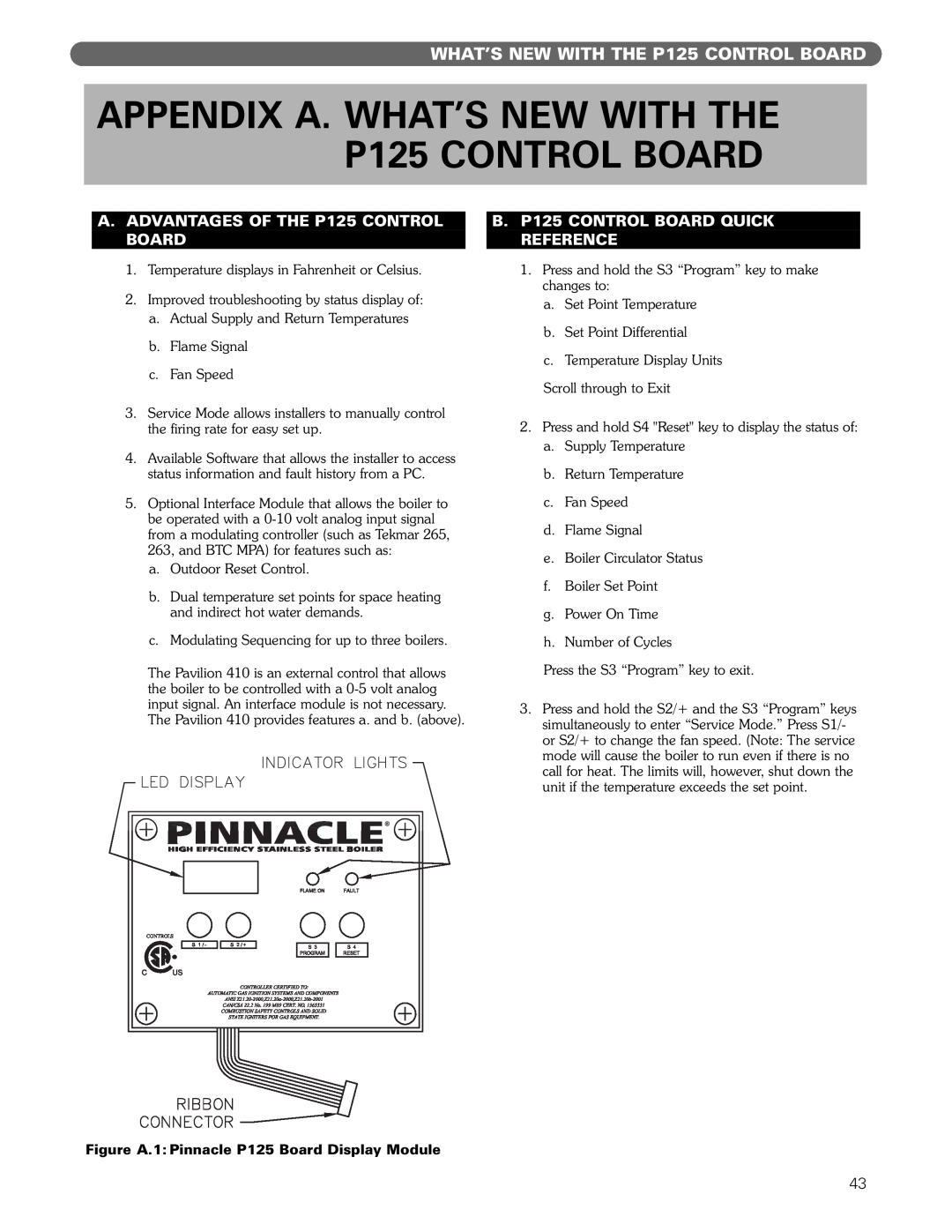 PB Heat Gas Boiler manual WHAT’S NEW WITH THE P125 CONTROL BOARD, A.ADVANTAGES OF THE P125 CONTROL BOARD 