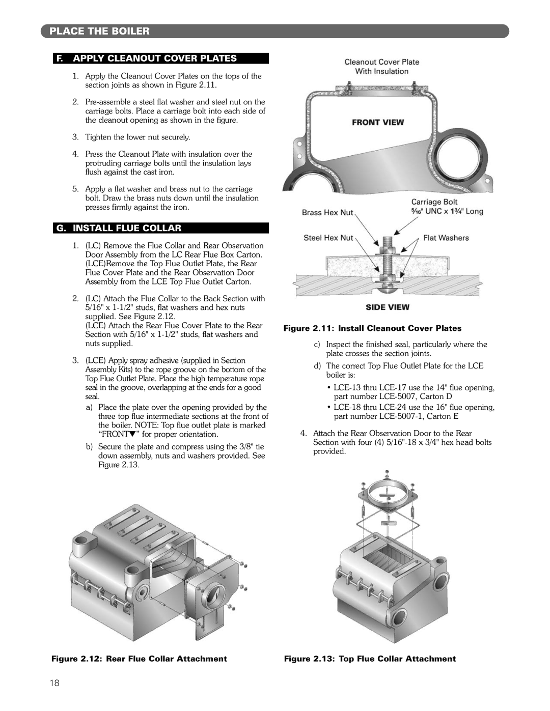 PB Heat Gas/Oil Boilers manual Apply Cleanout Cover Plates, Install Flue Collar 