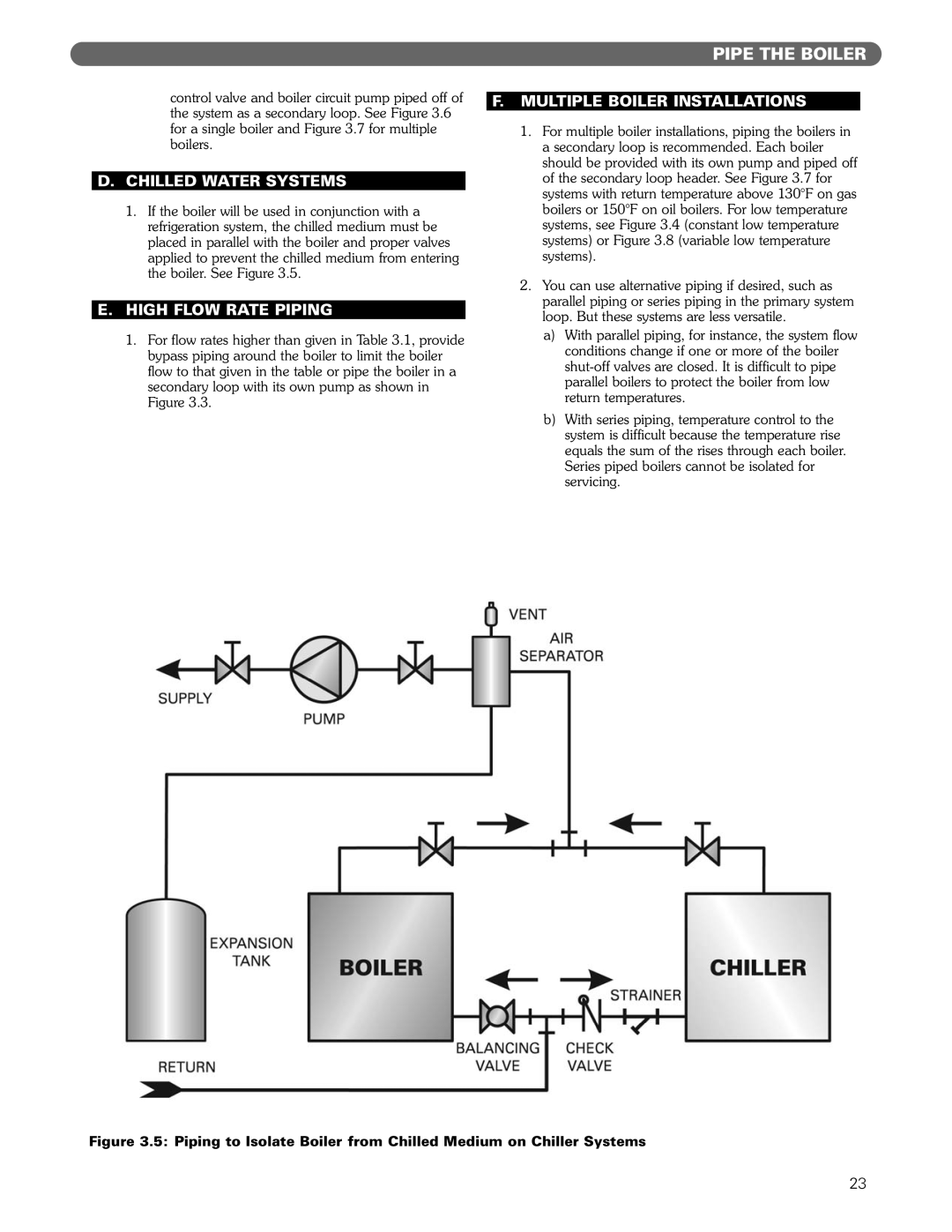 PB Heat Gas/Oil Boilers manual Chilled Water Systems, High Flow Rate Piping, Multiple Boiler Installations 