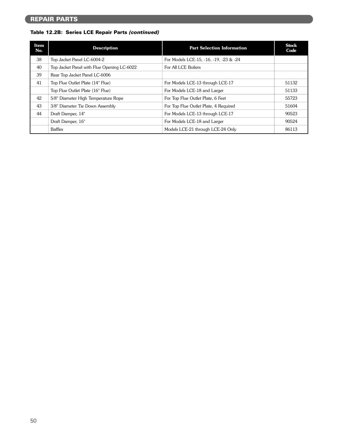 PB Heat Gas/Oil Boilers manual 2B Series LCE Repair Parts 