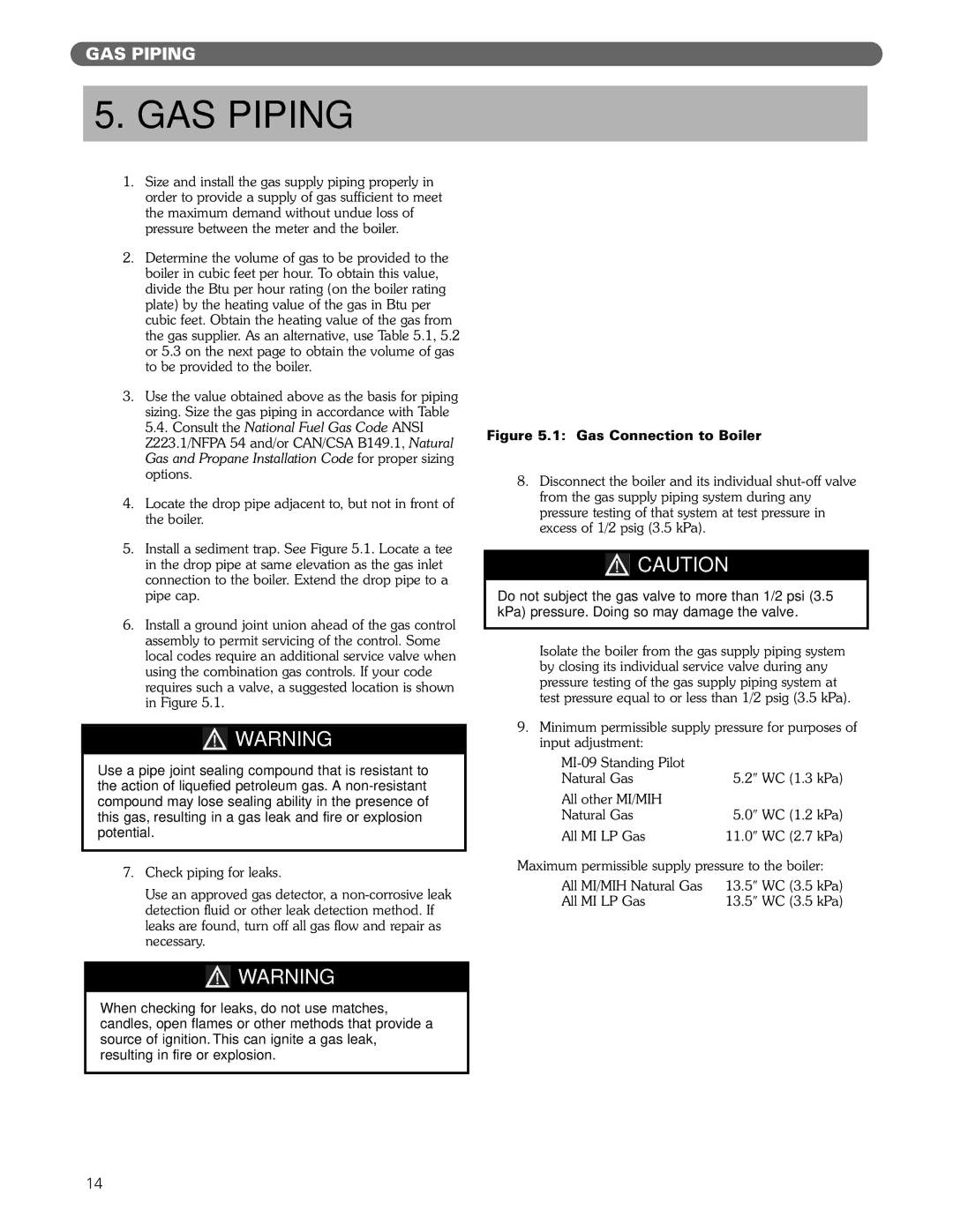 PB Heat MIH manual GAS Piping, Gas Connection to Boiler 