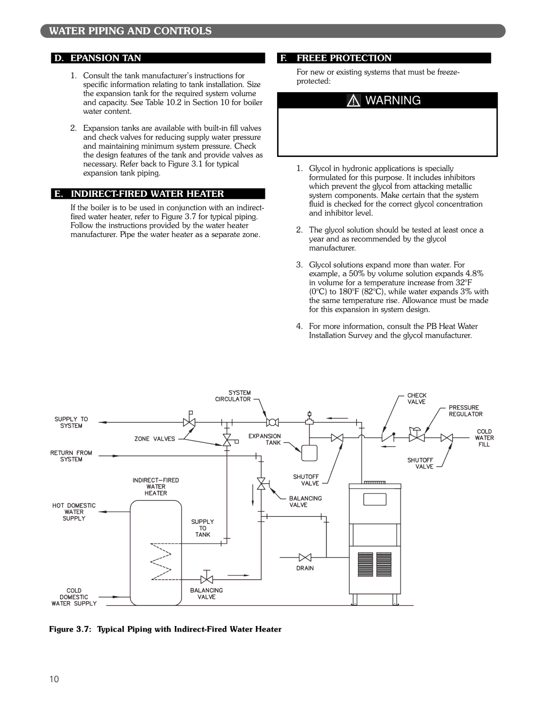 PB Heat MI/MIH series manual Expansion Tank, INDIRECT-FIRED Water Heater, Freeze Protection 