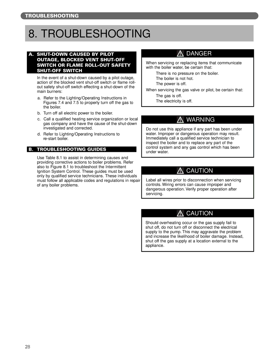 PB Heat MI/MIH series manual Troubleshooting Guides 