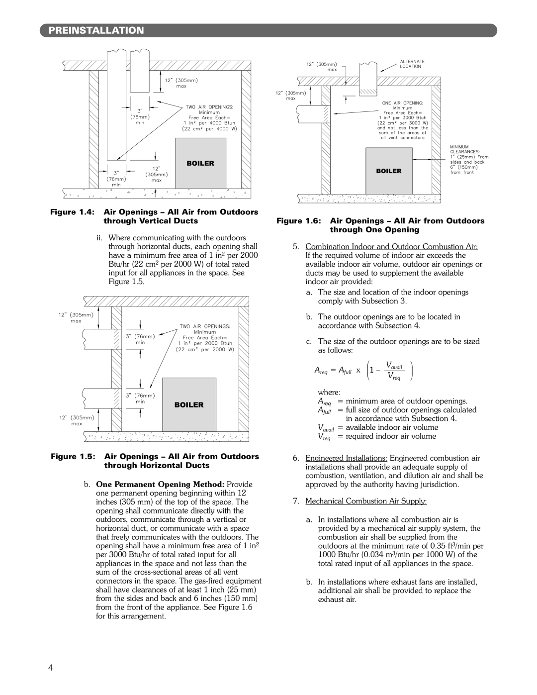 PB Heat MI/MIH series manual Air Openings All Air from Outdoors through Vertical Ducts 