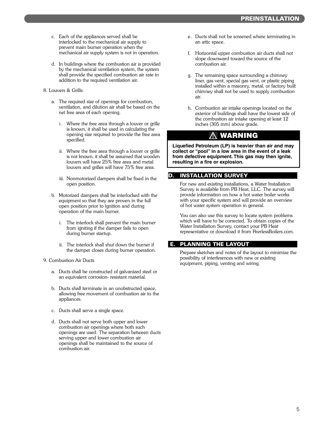 PB Heat MI/MIH series manual Preinstallation, D.Installation Survey, E.Planning The Layout 