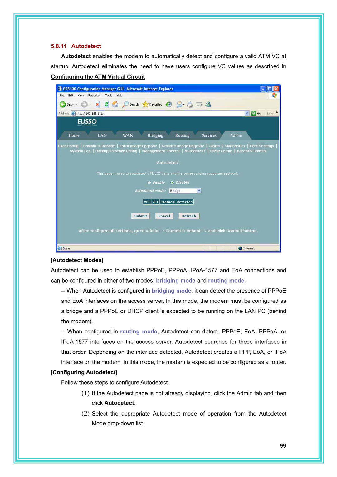 PC Concepts ADSL2+ user manual Configuring the ATM Virtual Circuit Autodetect Modes, Configuring Autodetect 