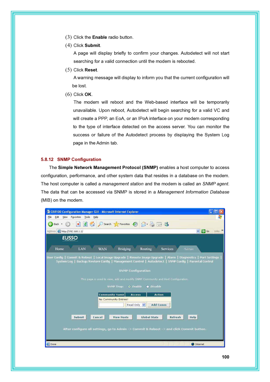 PC Concepts ADSL2+ user manual Snmp Configuration 