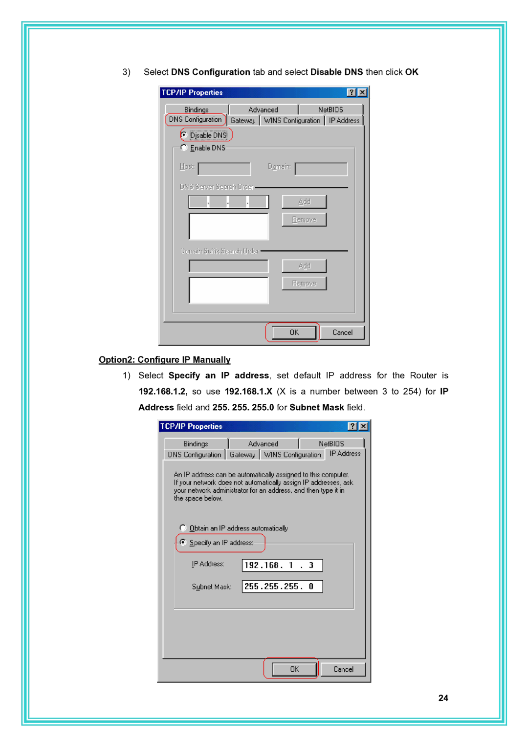 PC Concepts ADSL2+ user manual Option2 Configure IP Manually 