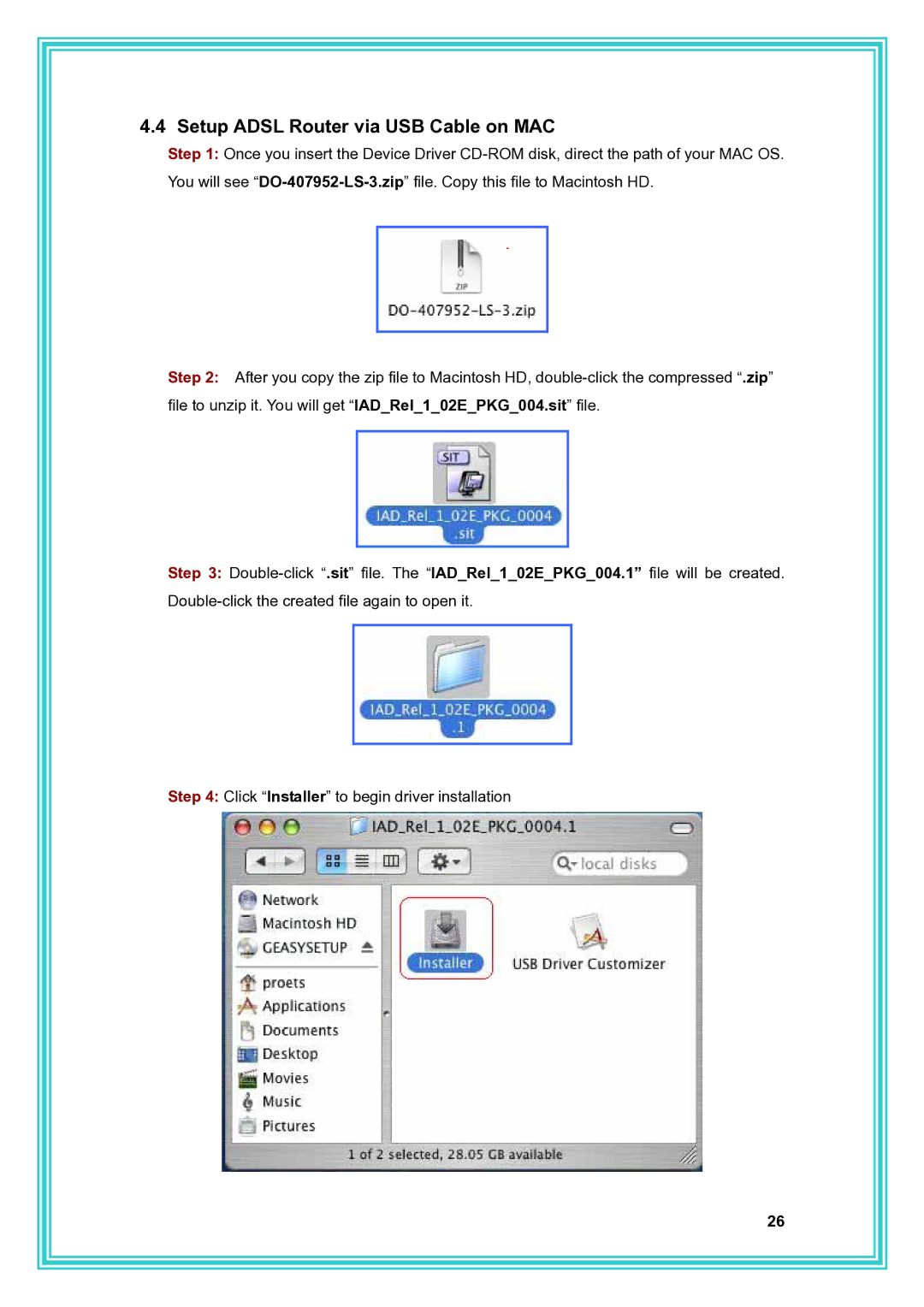 PC Concepts ADSL2+ user manual Setup Adsl Router via USB Cable on MAC 