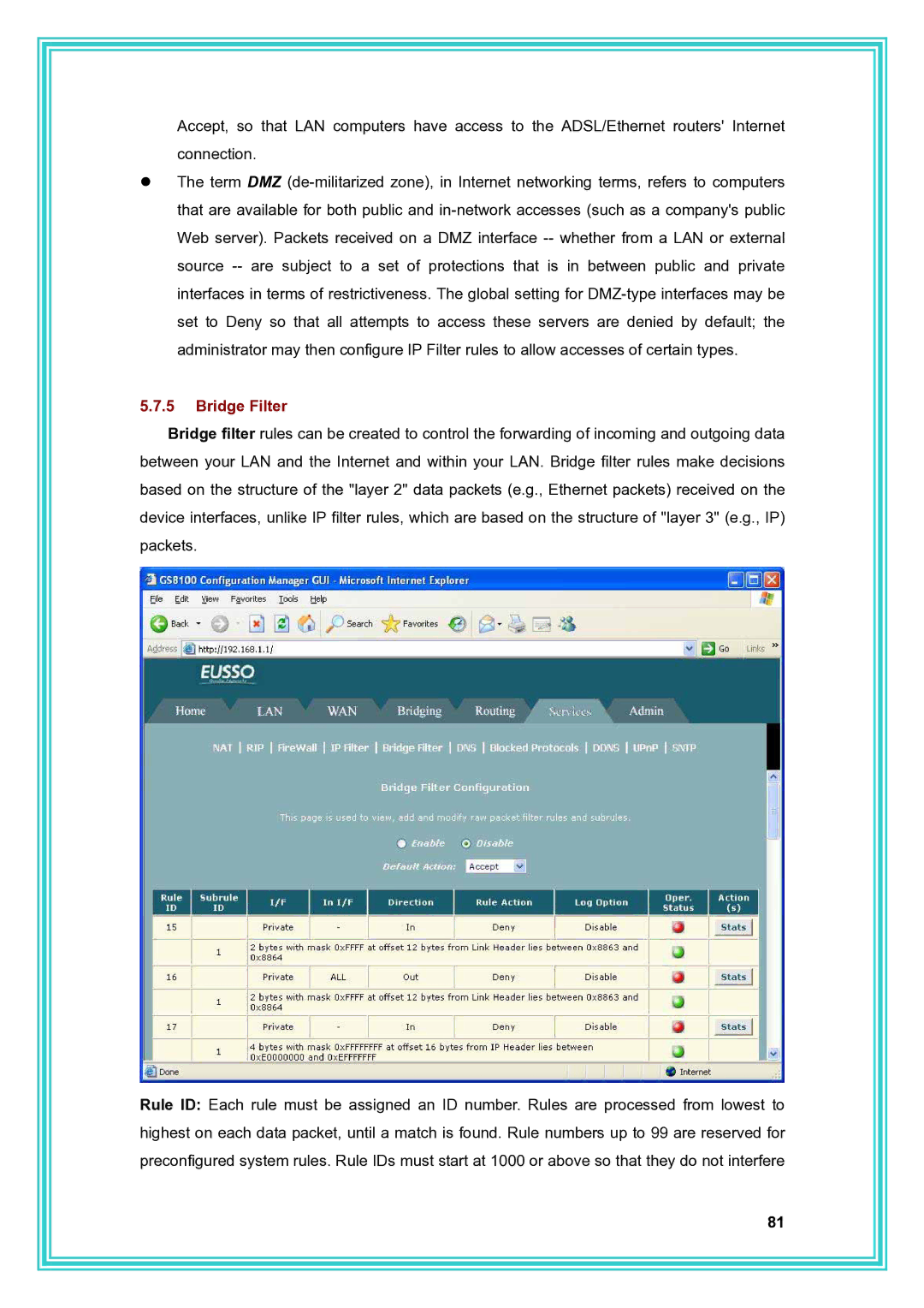 PC Concepts ADSL2+ user manual Bridge Filter 