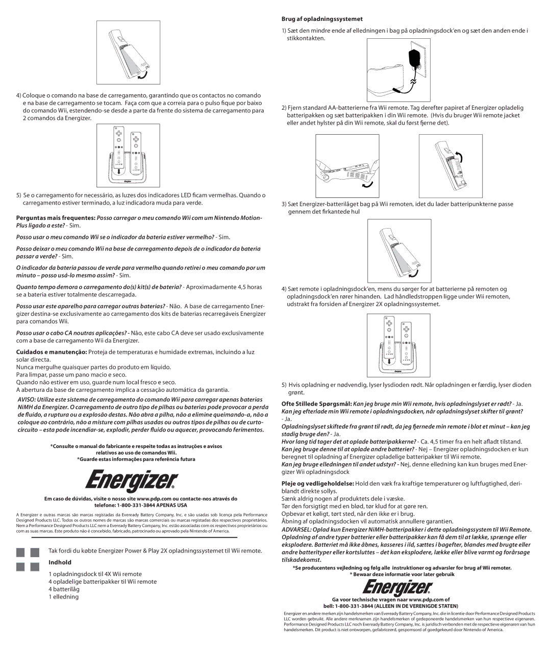 PDP PL-7522 manual Brug af opladningssystemet, Indhold 