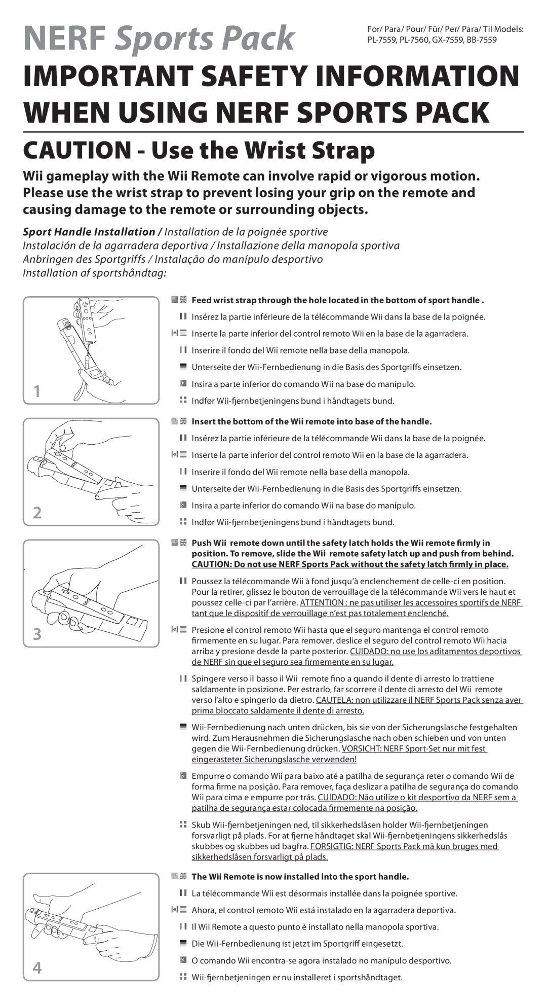 PDP GX-7559, PL-7560, BB-7559, PL-7559 manual Insert the bottom of the Wii remote into base of the handle 